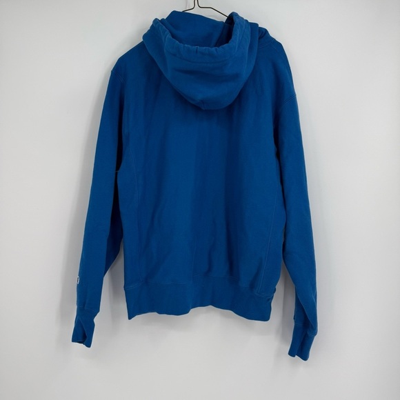 Champion Reverse Weave Size M Hoodie Sweatshirt Vintage Script Logo GF68 Blue - Picture 7 of 9